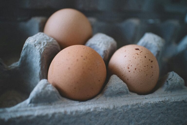 Vega Farms Egg Recall 2025: What’s Confirmed Right Now Three fresh brown eggs in a cardboard egg tray, highlighting organic food concepts.