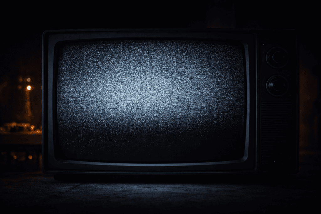 Retro television screen fading to static, symbolizing the end of a music television era